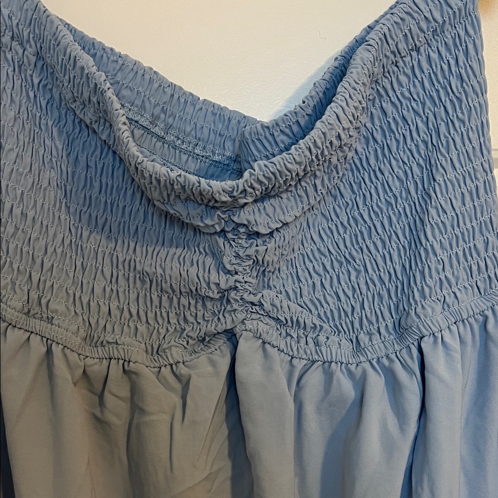 Chic Light Blue Maxi Dress with Ruffle Straps - Picture 3 of 4